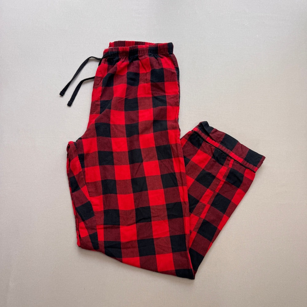 Mens Red Black Buffalo Plaid Pajama Pants Sleepwear Size M Drawstring Waist